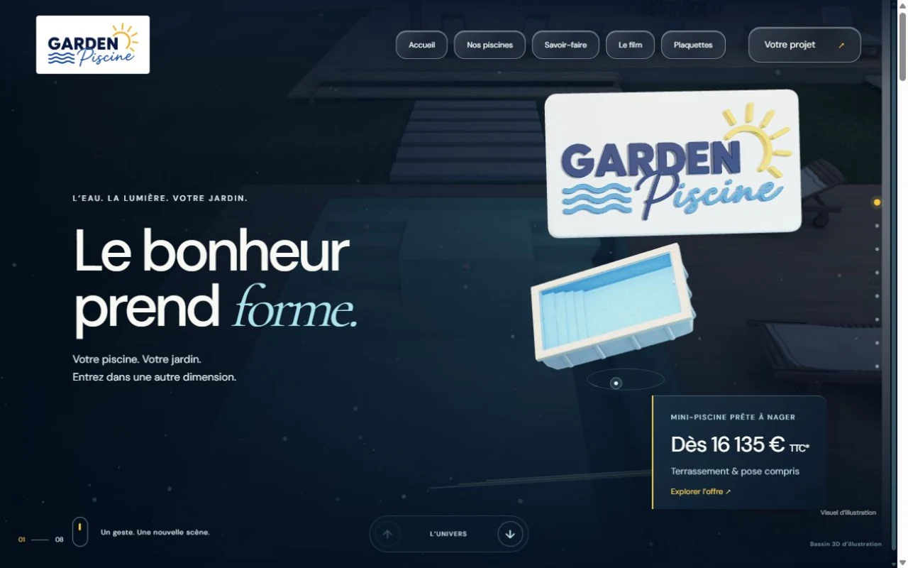Démonstration Garden Piscine : bassin 3D interactif et parcours immersif